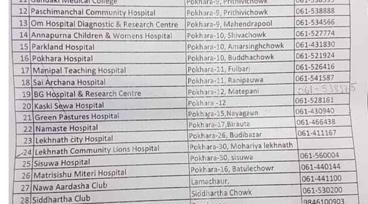 list of ambulance in nepal