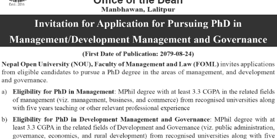 Invitation for Application for Pursuing PhD in Management/Development Management and Governance 