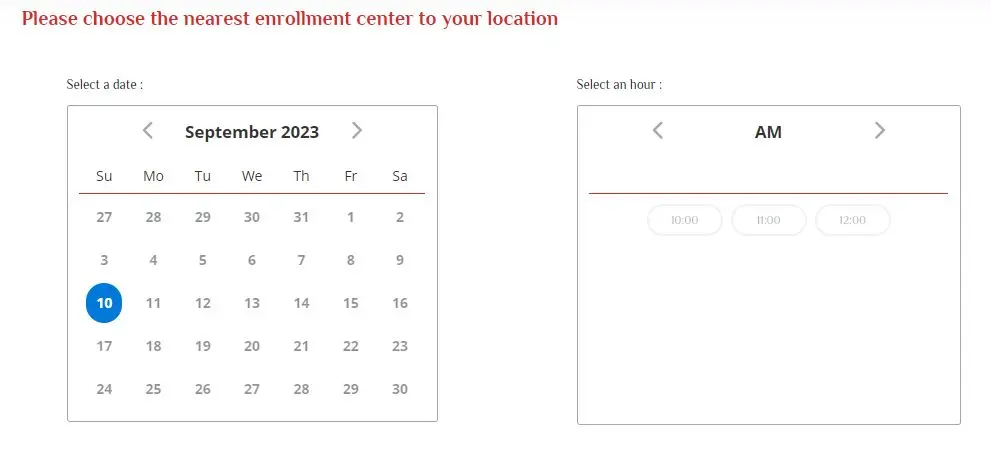 select the nearest appointment location date and time